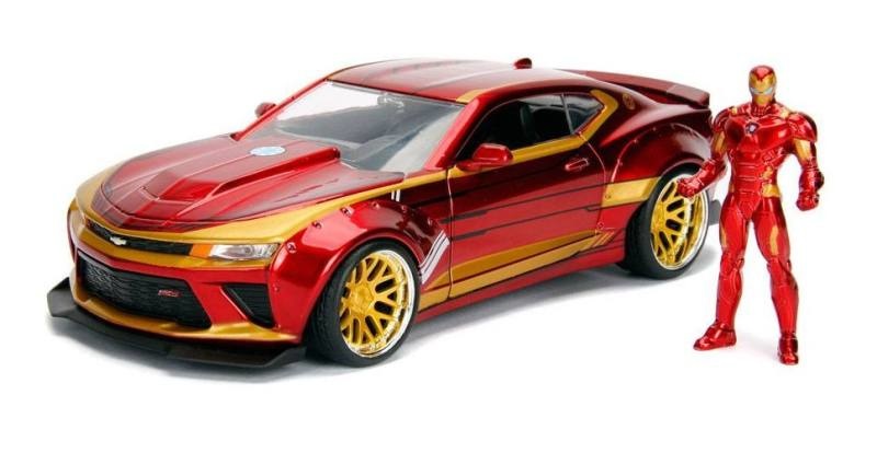 Jada Marvel Ironman Chevy Camaro SS 2016 in Scala 1:24 con Personaggio di Ironman in Die Cast, Cofano e Porte Apribili, Pneumatici in Gomma