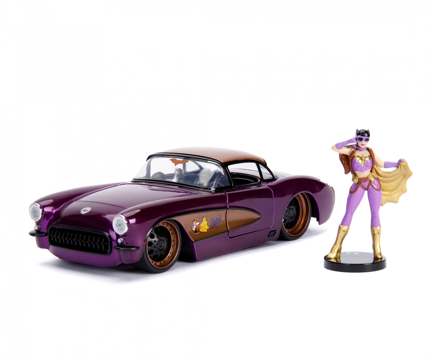 Jada Toys 1957 Chevy Corvette Batgirl - Modello in scala 1:24 die-cast con personaggio di Batgirl, dettagliato e con ruote libere
