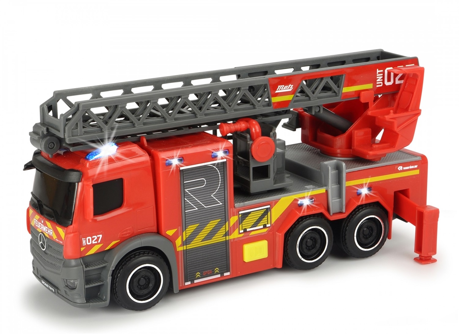 Dickie Toys Camion dei Pompieri Fire Rescue Rosenbauer 23 cm con Luci e Suoni e Scala Estensibile