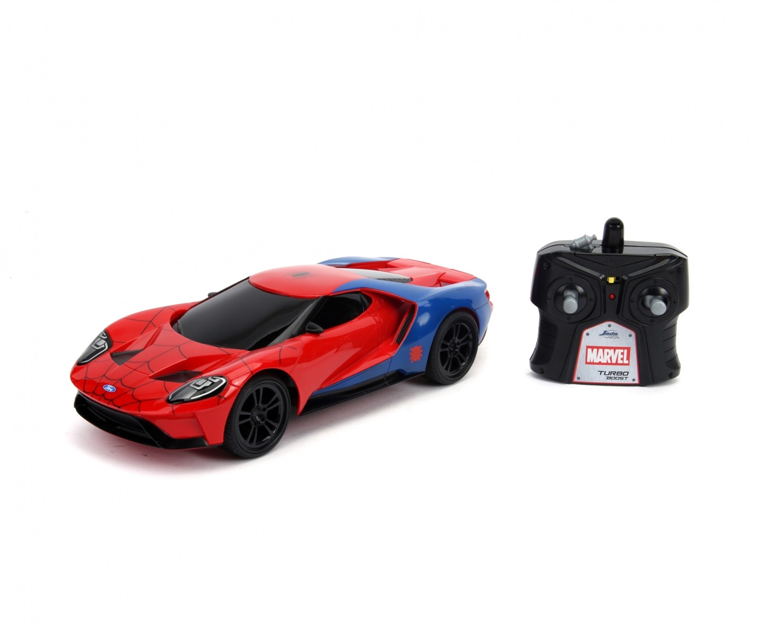 Jada Marvel RC Spider-Man 2017 Ford GT Modellino Radiocomandato 1:16 con Funzione Turbo e Ricarica USB