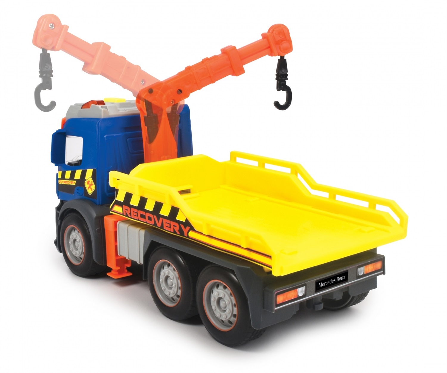 Dickie Toys Mercedes Actros Camion Carroattrezzi 26 cm a Frizione con Luci e Suoni, Parti Apribili e Braccio Telescopico, 3 anni
