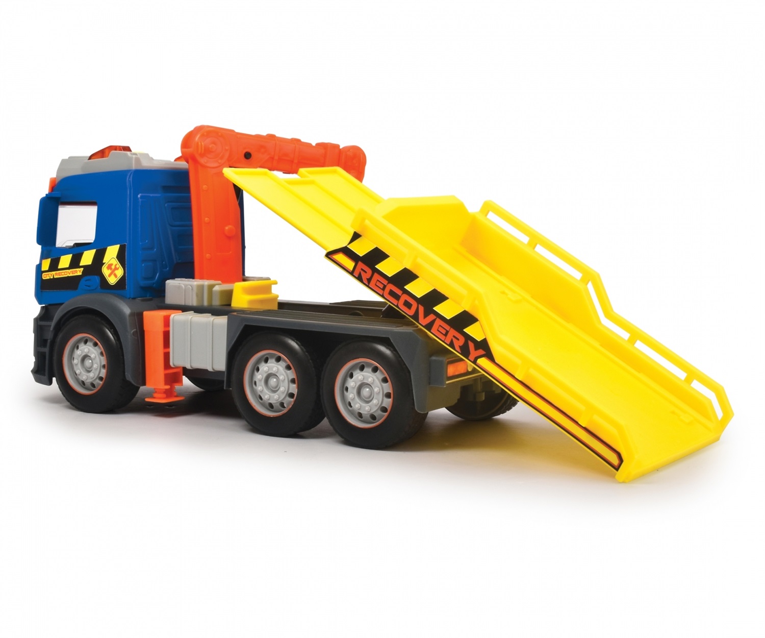 Dickie Toys Mercedes Actros Camion Carroattrezzi 26 cm a Frizione con Luci e Suoni, Parti Apribili e Braccio Telescopico, 3 anni