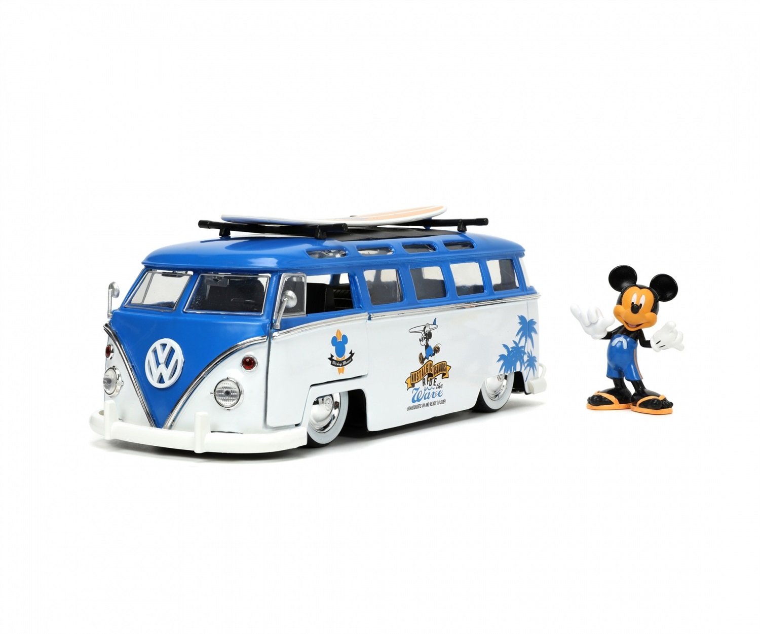 Jada Mickey Van Volkswagen T1 1:24 con Personaggio di Topolino - Veicolo Die-Cast con Sportelli e Tavola da Surf