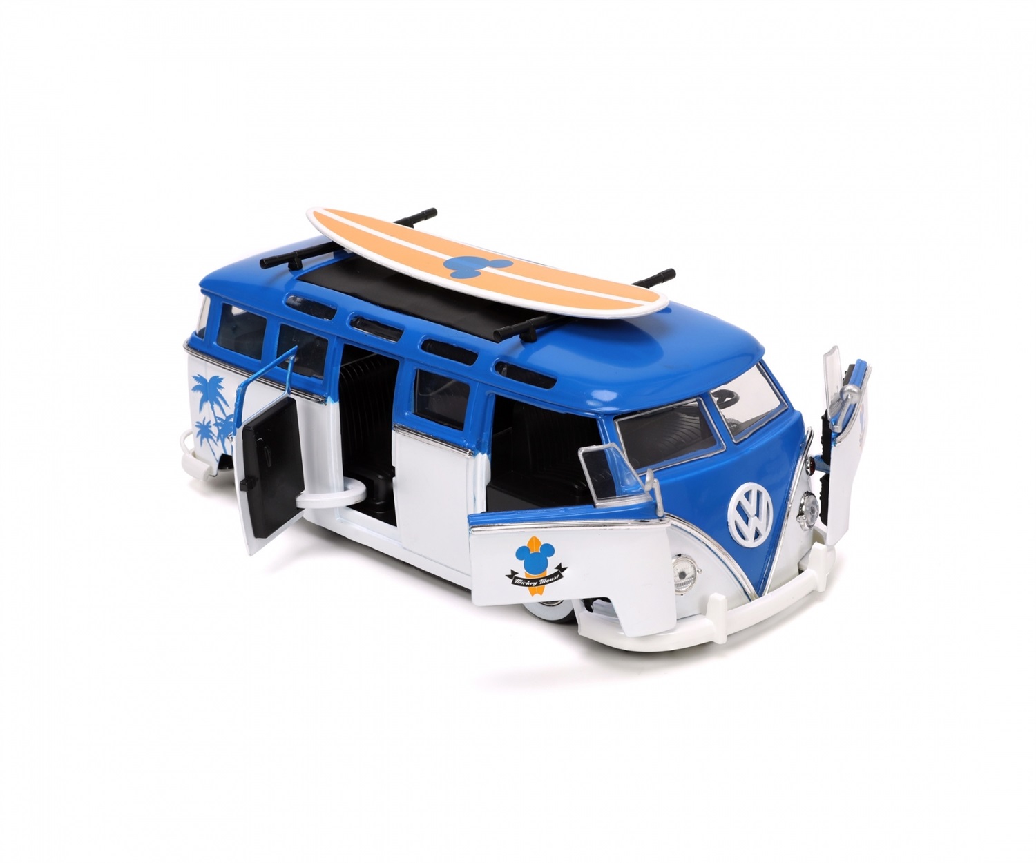 Jada Mickey Van Volkswagen T1 1:24 con Personaggio di Topolino - Veicolo Die-Cast con Sportelli e Tavola da Surf