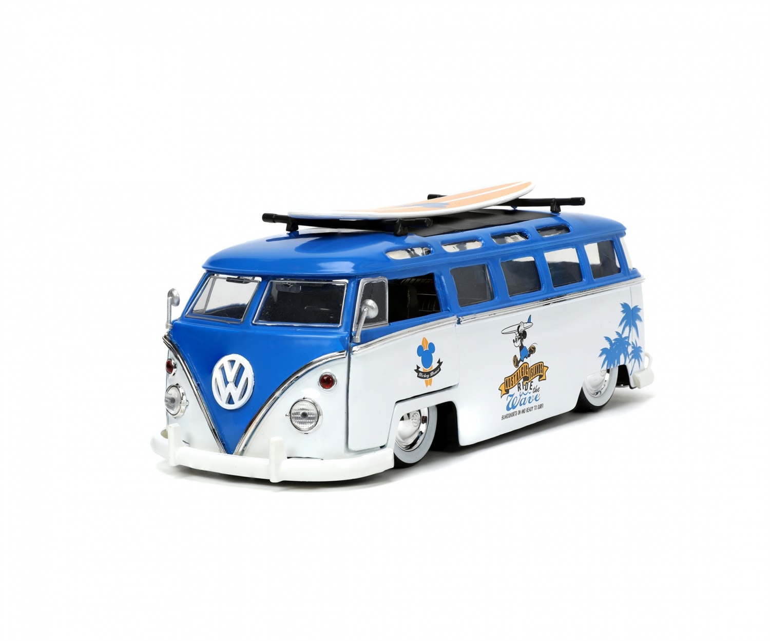 Jada Mickey Van Volkswagen T1 1:24 con Personaggio di Topolino - Veicolo Die-Cast con Sportelli e Tavola da Surf