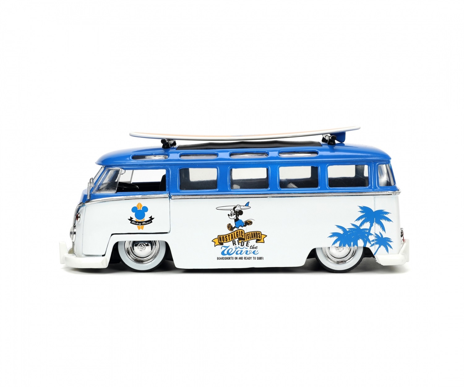 Jada Mickey Van Volkswagen T1 1:24 con Personaggio di Topolino - Veicolo Die-Cast con Sportelli e Tavola da Surf