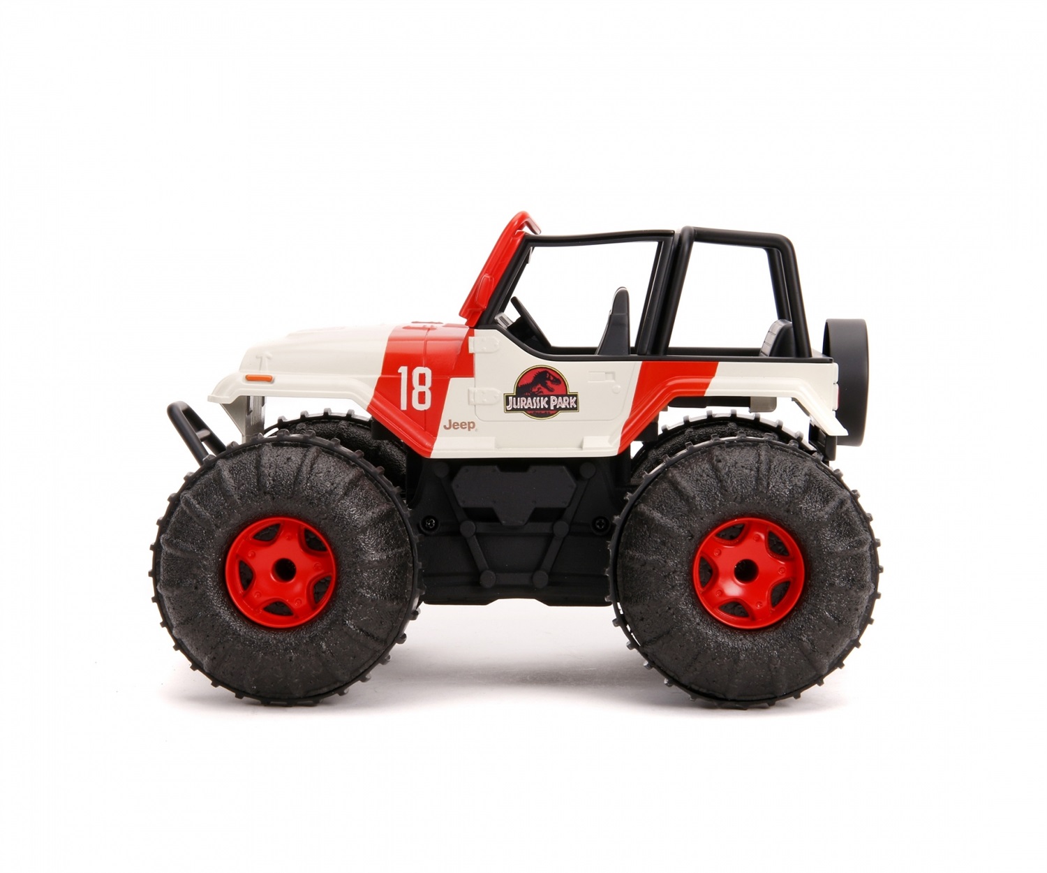 Jada Toys Jurassic Park RC Sea and Land Jeep 1:16 - Multicolore, 2 canali FS, 2,4 GHz, Turbo, Funzione Spinning, Uso Acqua e Terra, 24 cm con Telecomando