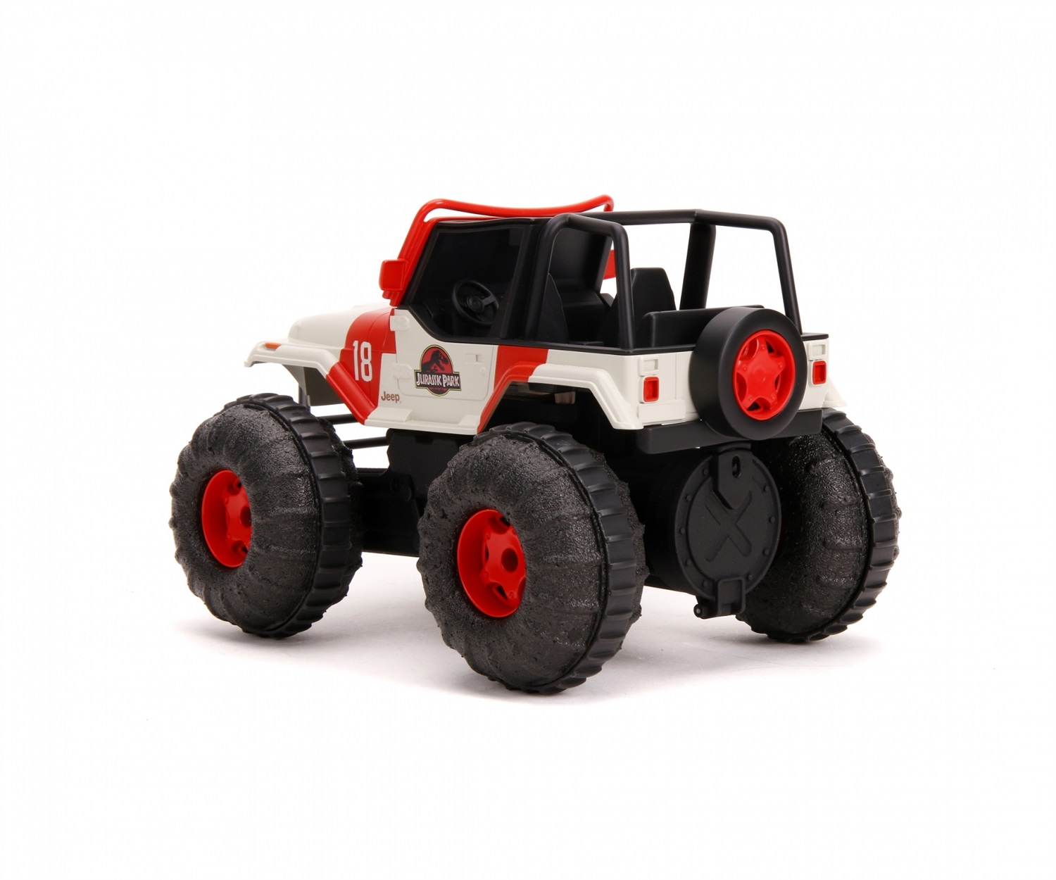 Jada Toys Jurassic Park RC Sea and Land Jeep 1:16 - Multicolore, 2 canali FS, 2,4 GHz, Turbo, Funzione Spinning, Uso Acqua e Terra, 24 cm con Telecomando