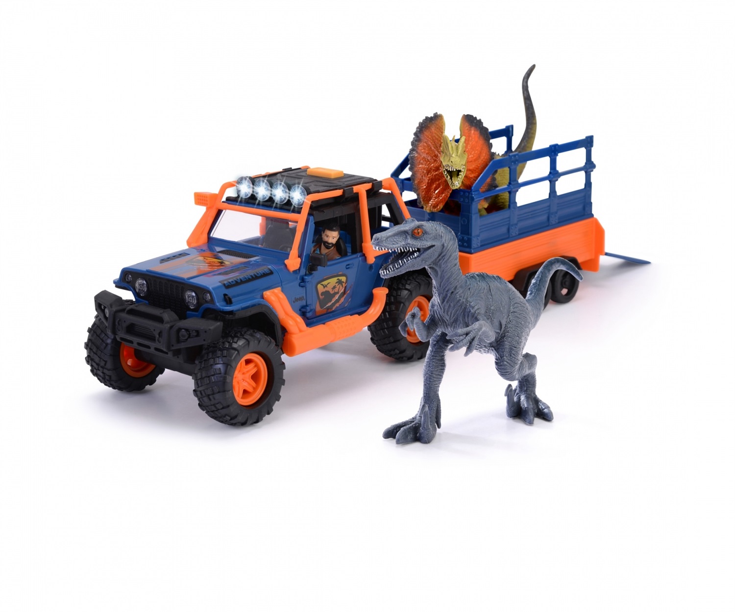 Dickie Toys Dino Commander Veicolo Giocattolo con Luci e Suoni, cm 40, per Bambini 3 Anni, Include Personaggio e Dinosauri