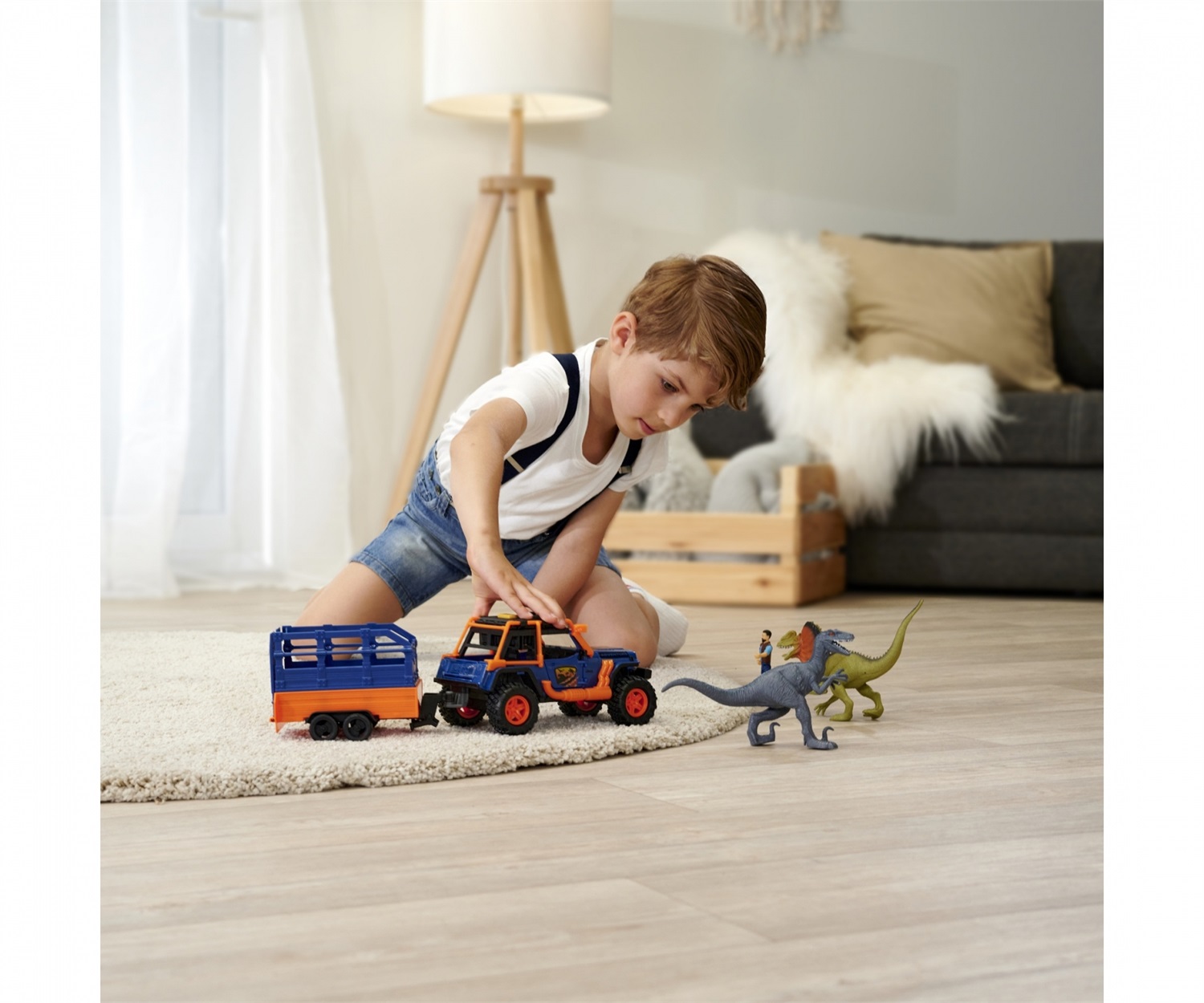 Dickie Toys Dino Commander Veicolo Giocattolo con Luci e Suoni, cm 40, per Bambini 3 Anni, Include Personaggio e Dinosauri