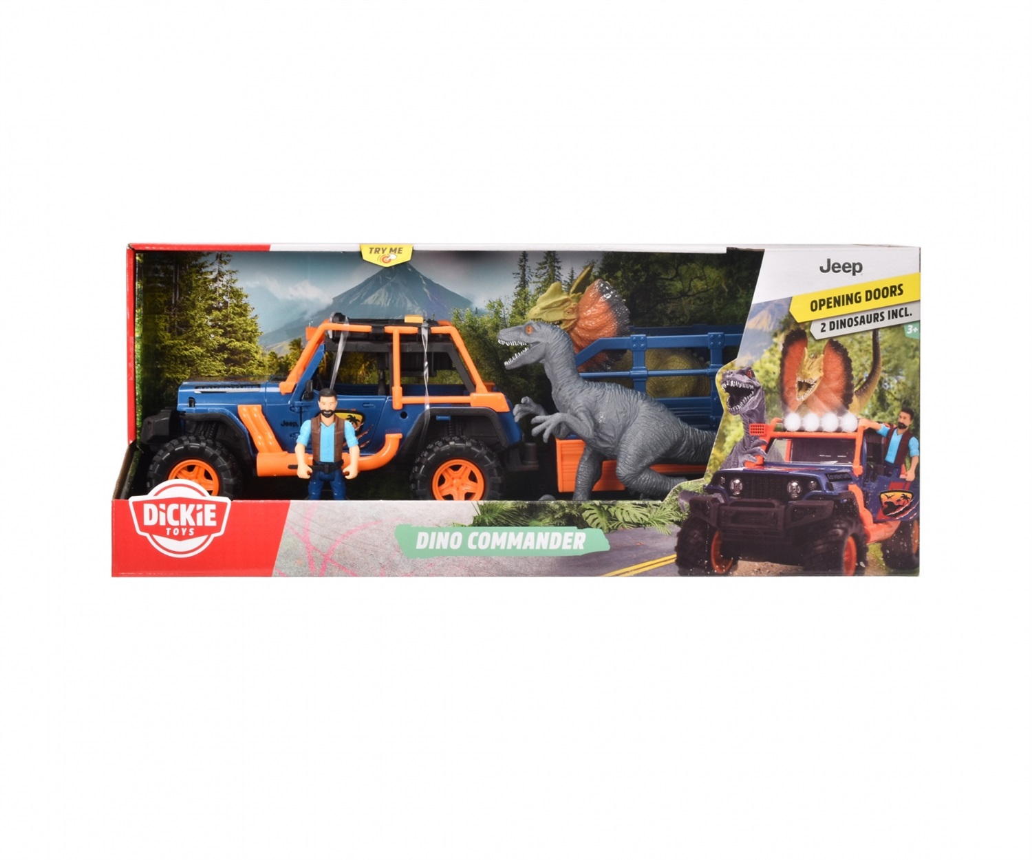 Dickie Toys Dino Commander Veicolo Giocattolo con Luci e Suoni, cm 40, per Bambini 3 Anni, Include Personaggio e Dinosauri