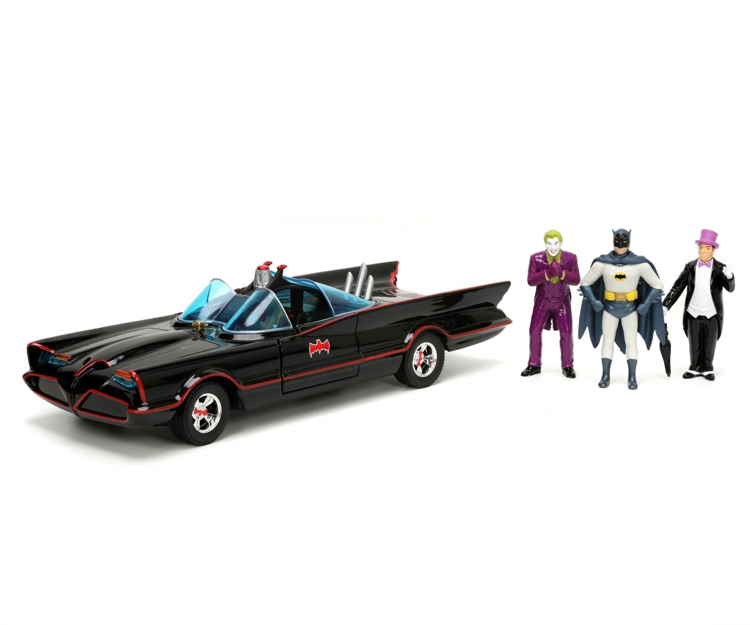 Jada Toys Classic Batmobile Deluxe 1966 - Die-Cast 1:24 con Batman, Joker e Pinguino