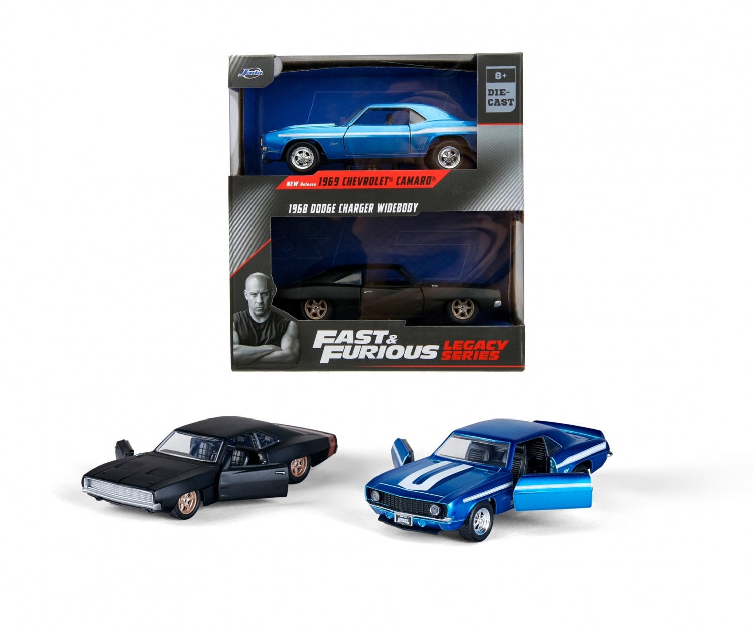 Jada Fast & Furious Twin Pack 1:32 - Chevrolet Camaro 1969 e Dodge Charger Wide Body 1968, Die-cast, Età 8