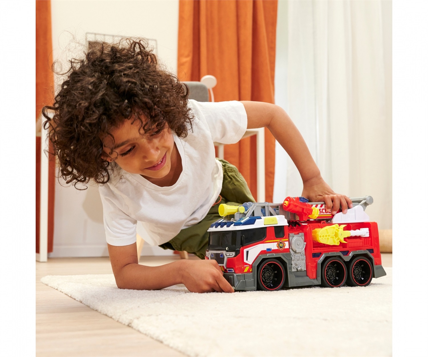 Dickie Toys Camion dei Pompieri 203307000 - 38 cm, con luci e suoni, sistema a ruota libera, funzione spruzza acqua, scala estensibile, per bambini dai 3 anni