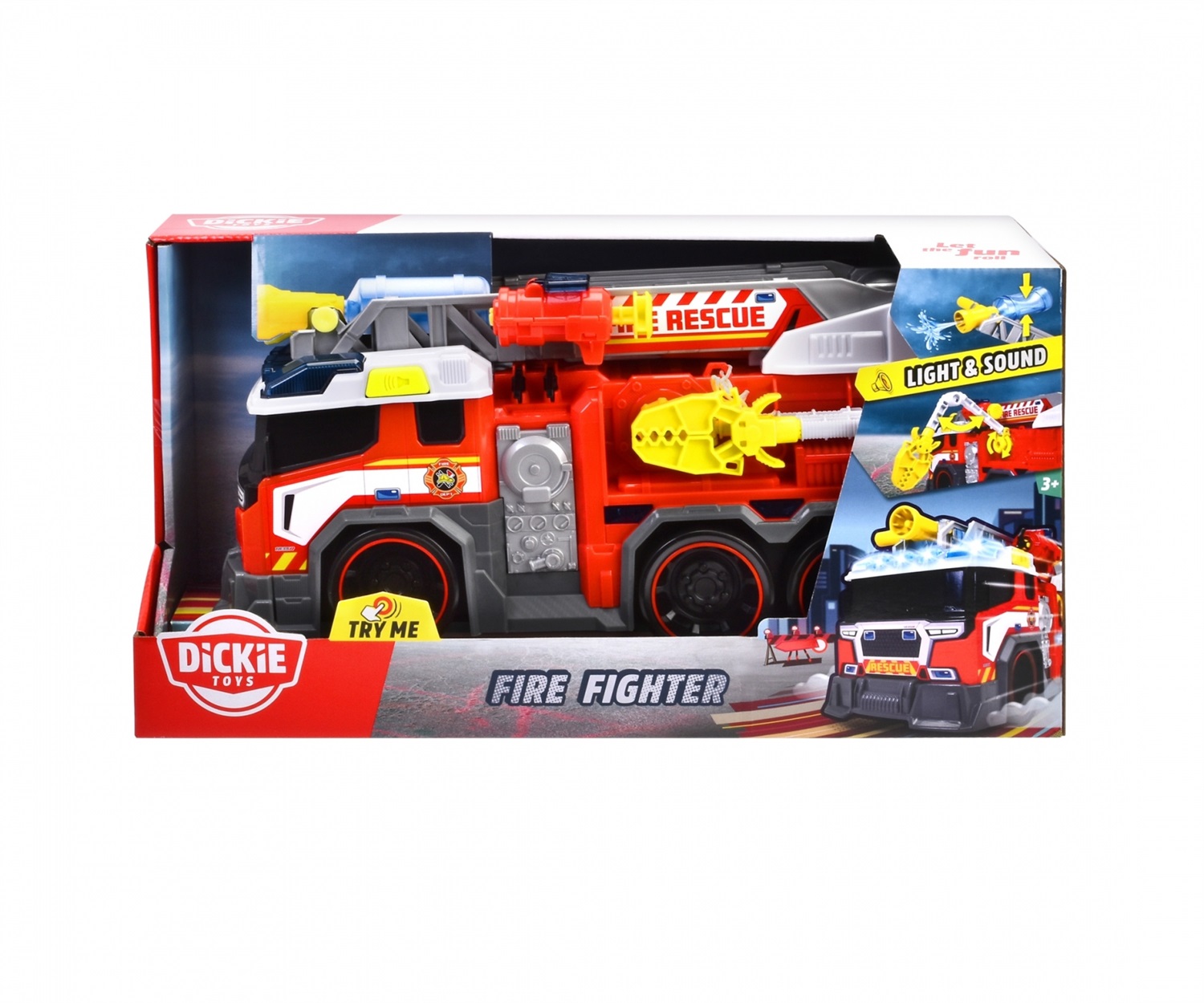 Dickie Toys Camion dei Pompieri 203307000 - 38 cm, con luci e suoni, sistema a ruota libera, funzione spruzza acqua, scala estensibile, per bambini dai 3 anni