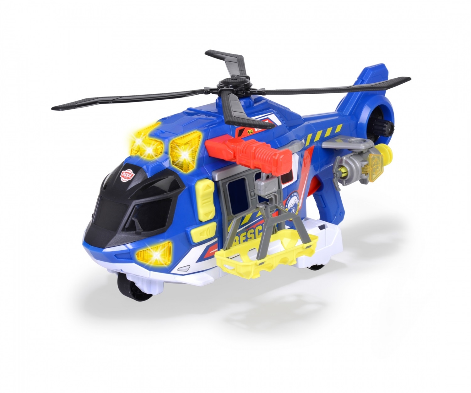 Dickie Toys Elicottero di Soccorso 39 cm con Luci e Suoni, Gancio Motorizzato, Pale Meccaniche e Barella di Salvataggio - Età 3 Anni