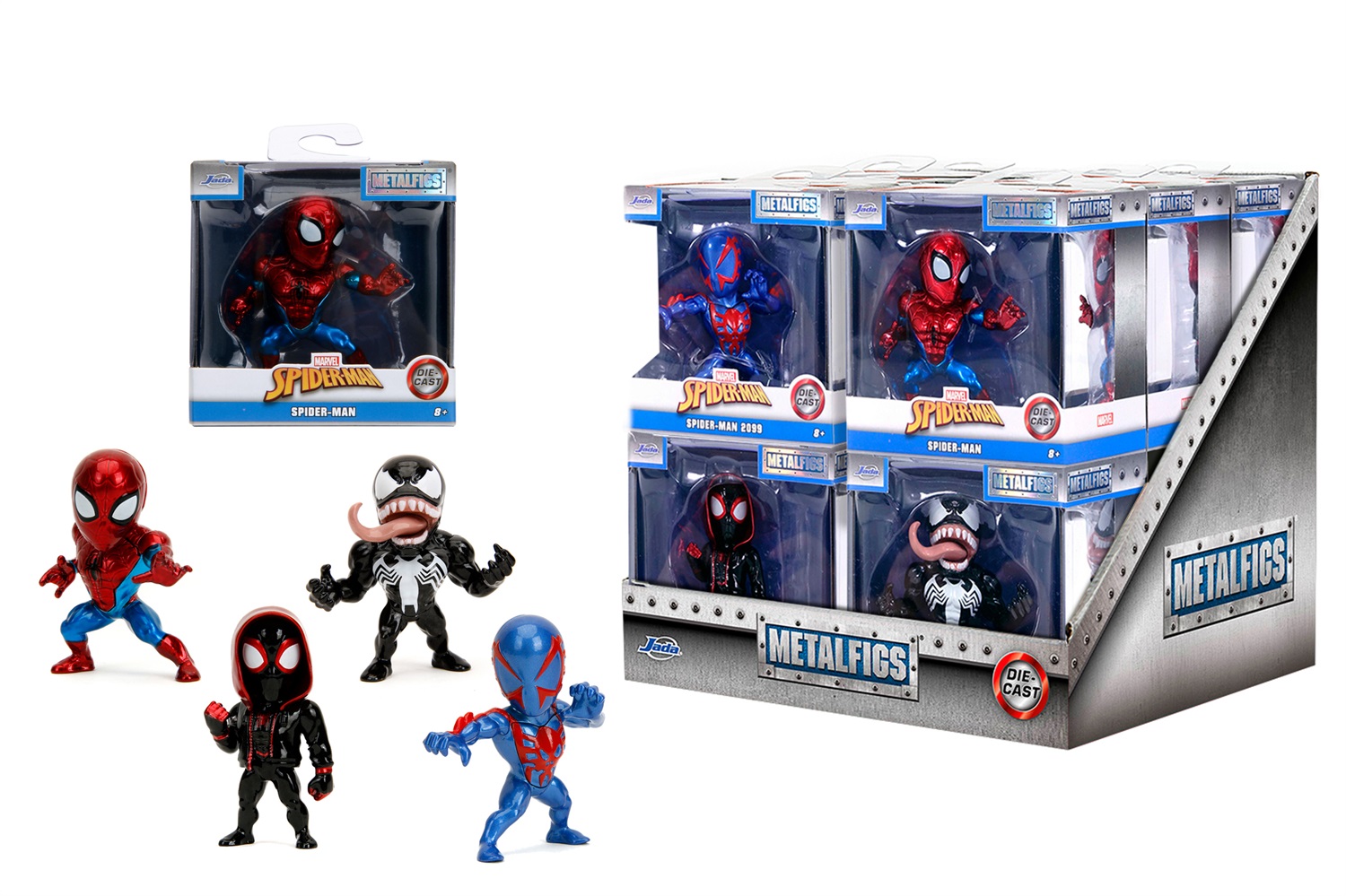 Jada Toys Statuetta Marvel in Metallo 6,5 cm - Spider-Man, Venom, Miles Morales Unmasked, Spider-Man 2099