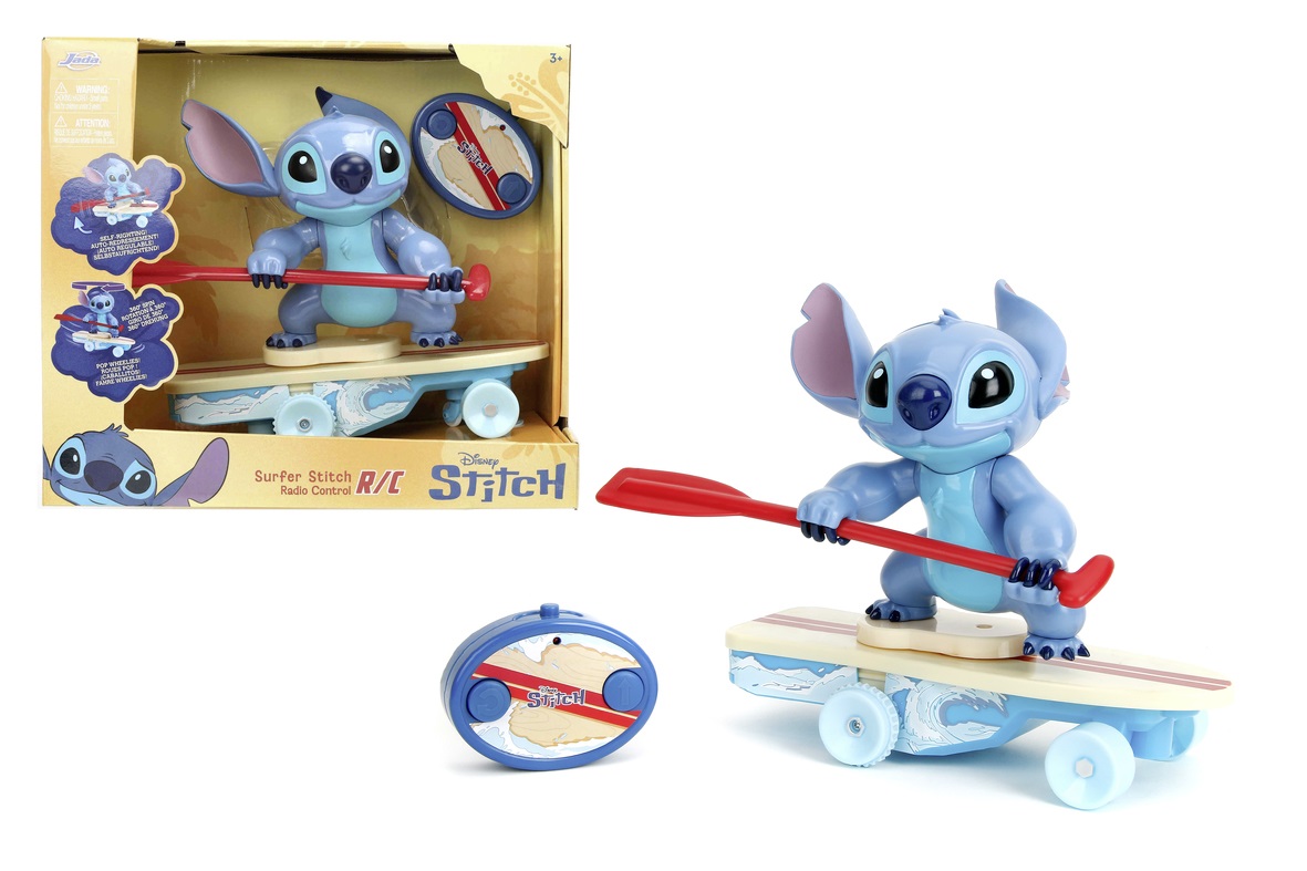 Simba Disney Stitch Surfista Radiocomandato 25 cm - Controllo a distanza, Autobilanciante e Rotazione 360°