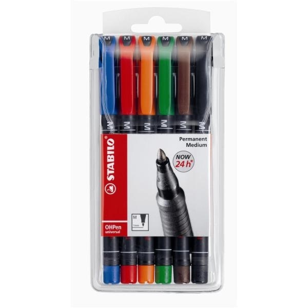Stabilo OHPen Universal Marcatore Permanente Tratto Medio (1 mm) Astuccio da 6 Colori Assortiti