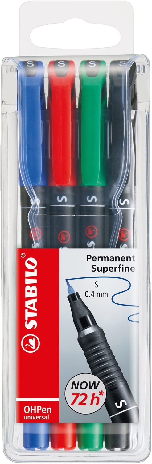 STABILO OHPen Universal Marcatore Permanente Superfine 0,4 mm - Astuccio da 4 Colori Assortiti