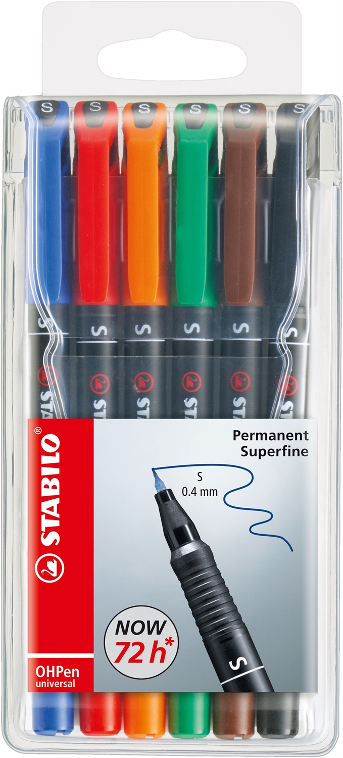 Stabilo OHPen universal Marcatore Permanente Superfine 0,4 mm Astuccio da 6 Colori Assortiti