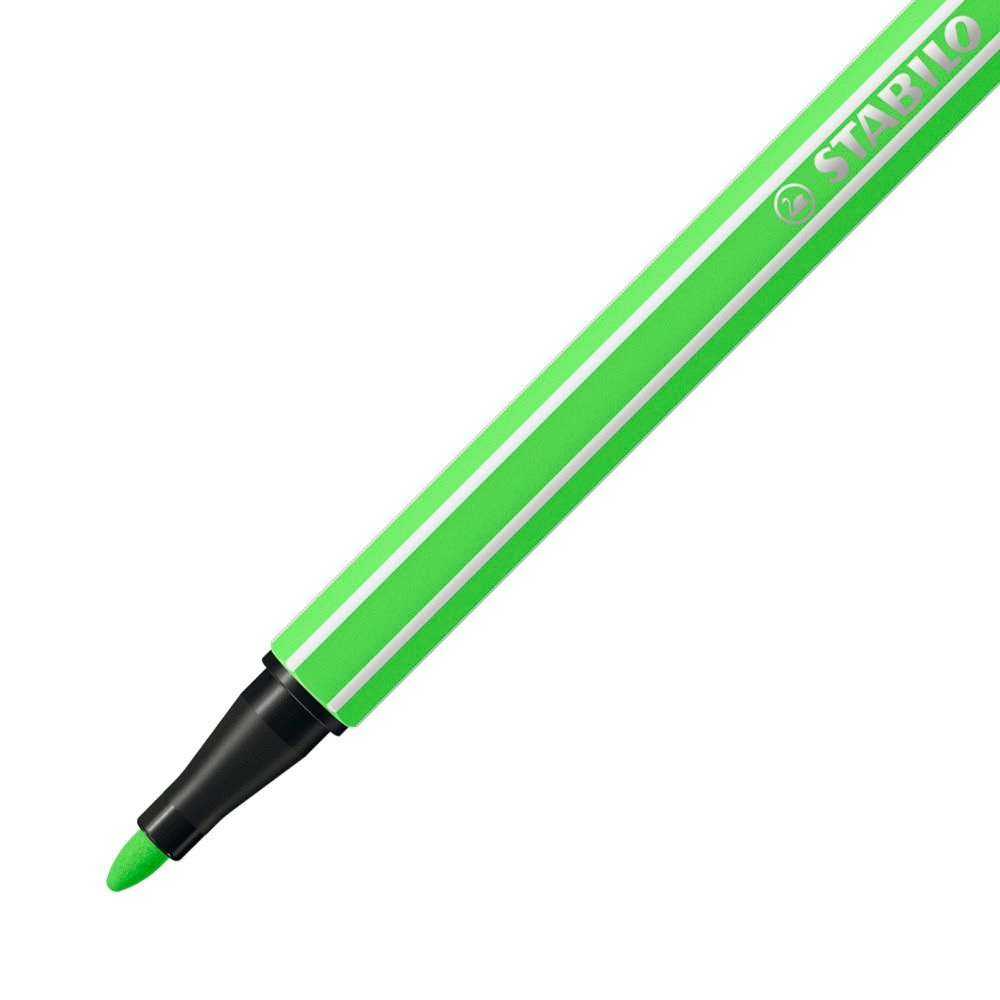 STABILO Pennarello Pen 68 Verde Neon 033 - Punta Media 1 mm, Acquarellabile, Inchiostro Inodore, Conf. 10 Pezzi