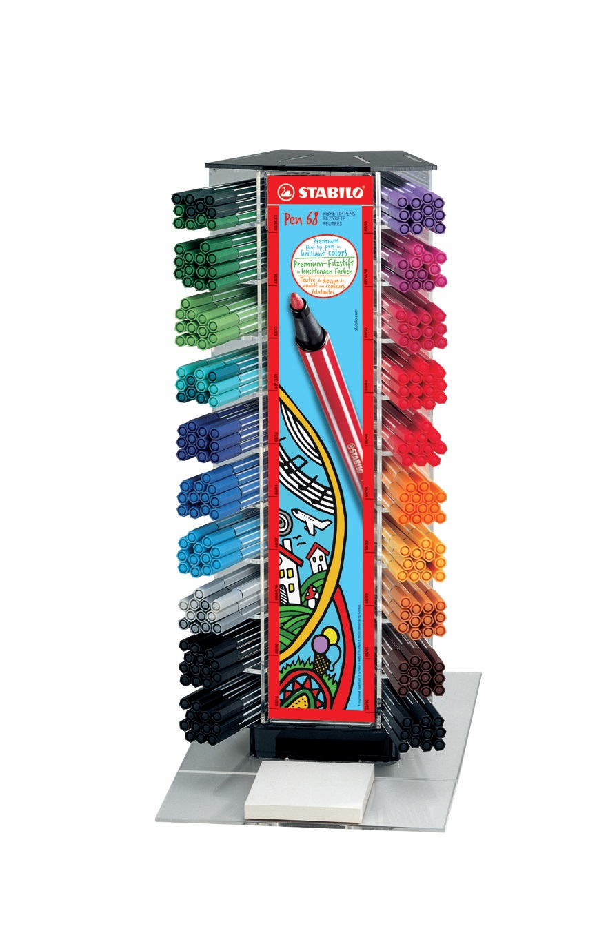 Stabilo Pen 68 - Espositore 240 pennarelli assortiti, tratto 1 mm, inchiostro a base d'acqua, cappuccio ventilato