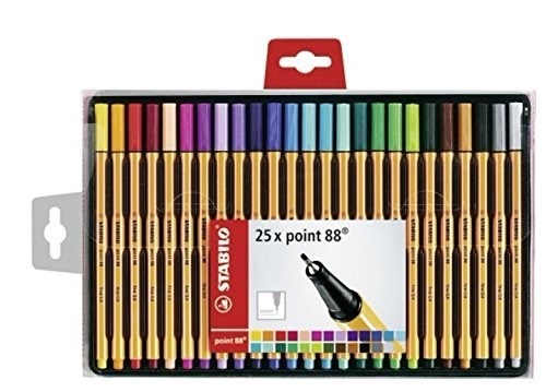 STABILO Point 88 Fineliner 0,4 mm - Astuccio da 25 colori assortiti con punta rinforzata e cappuccio ventilato