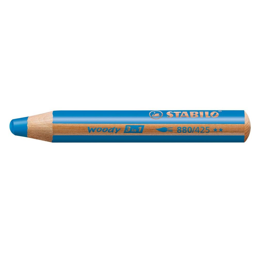 STABILO Woody 3 in 1 - Matita colorata, pastello a cera e acquarello - Blu scuro, mina da 10 mm