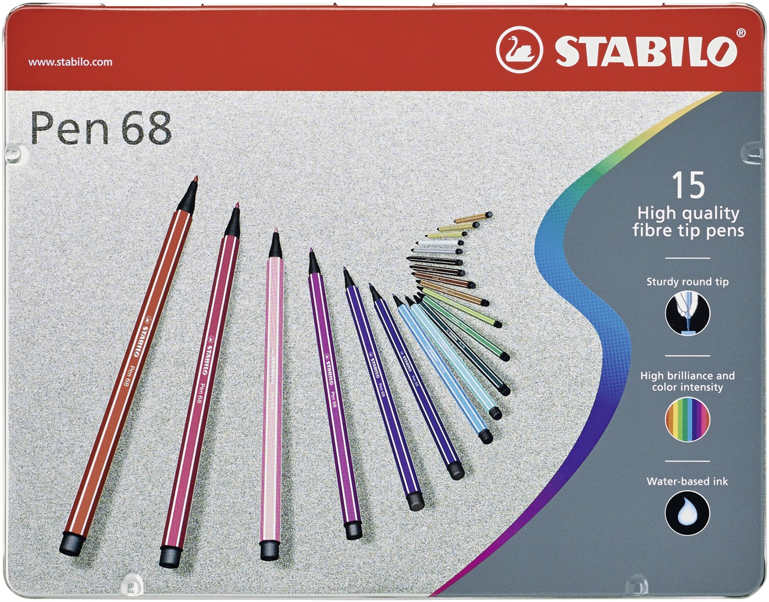 STABILO Pennarello Pen 68 - Scatola in Metallo da 15 Colori Assortiti - Punta 1 mm