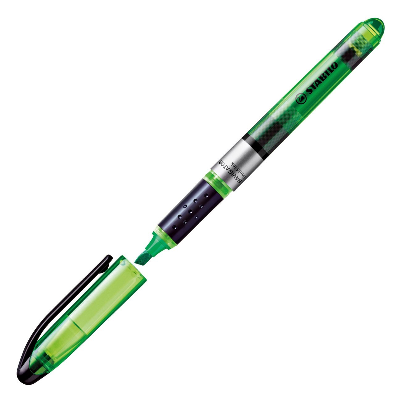 STABILO Evidenziatore Navigator Verde 1-4 mm Punta a Scalpello - Tascabile con Clip e Inchiostro a Base d'Acqua
