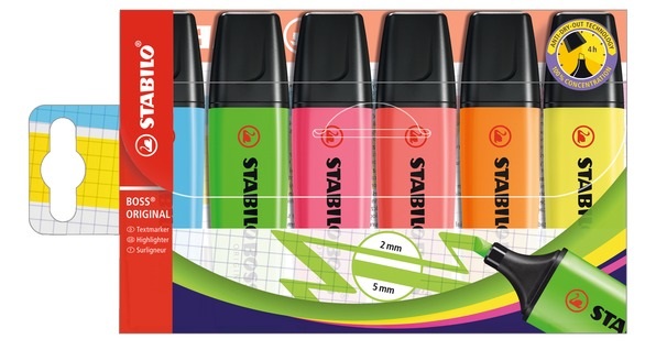 STABILO BOSS ORIGINAL Evidenziatore 6 pz Punta a Scalpello Tratto 2-5 mm Colori Assortiti