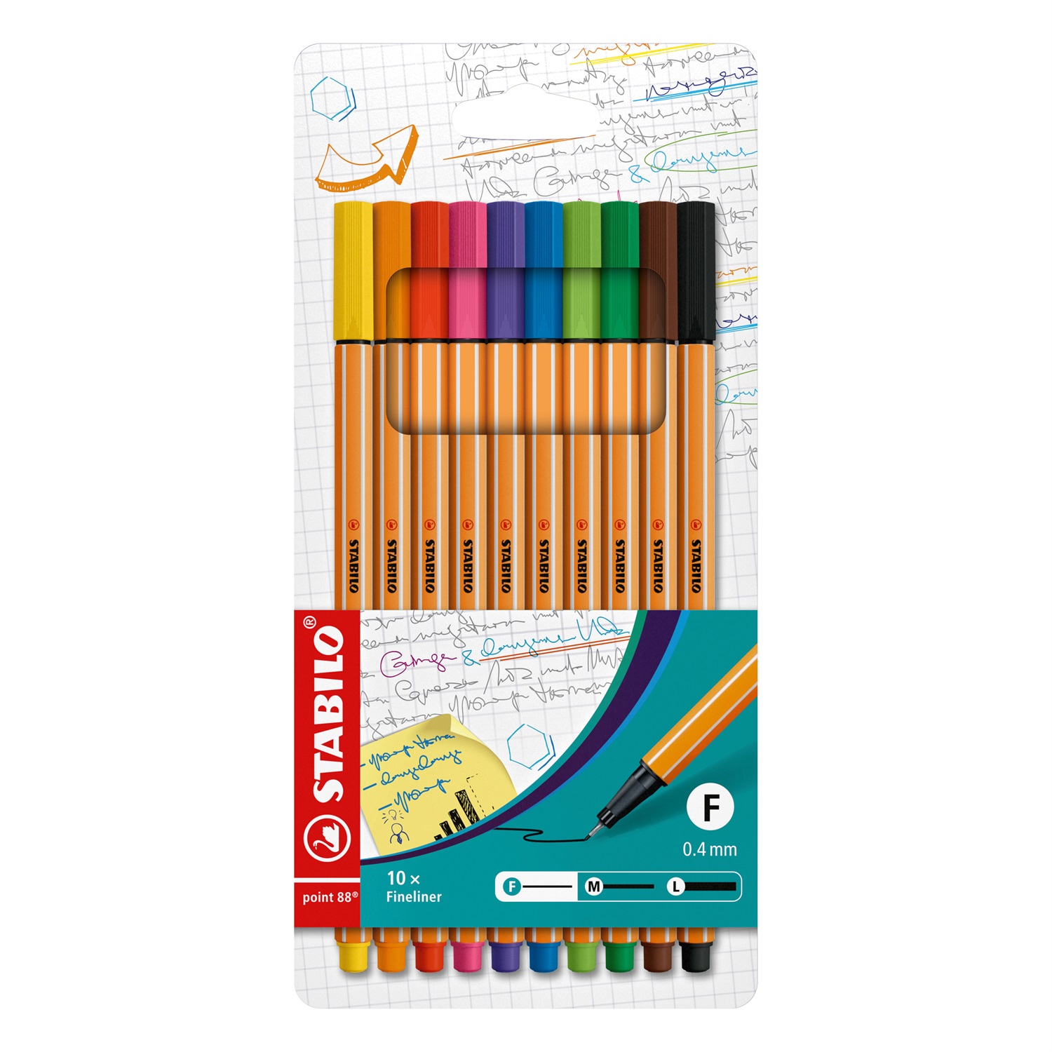 STABILO Fineliner Point 88 - Astuccio da 10 - Colori assortiti - Tratto 0,4 mm - Punta rinforzata in metallo