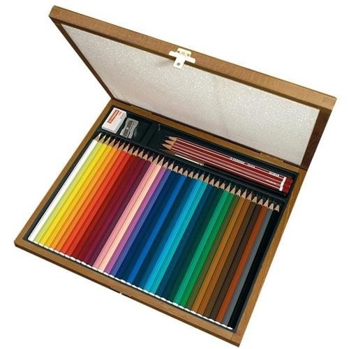 STABILO Aquacolor Matita Colorata Acquarellabile - Cassetta in Legno con 36 Colori, 3 Matite HB, 1 Gomma, 1 Temperino, 1 Pennello