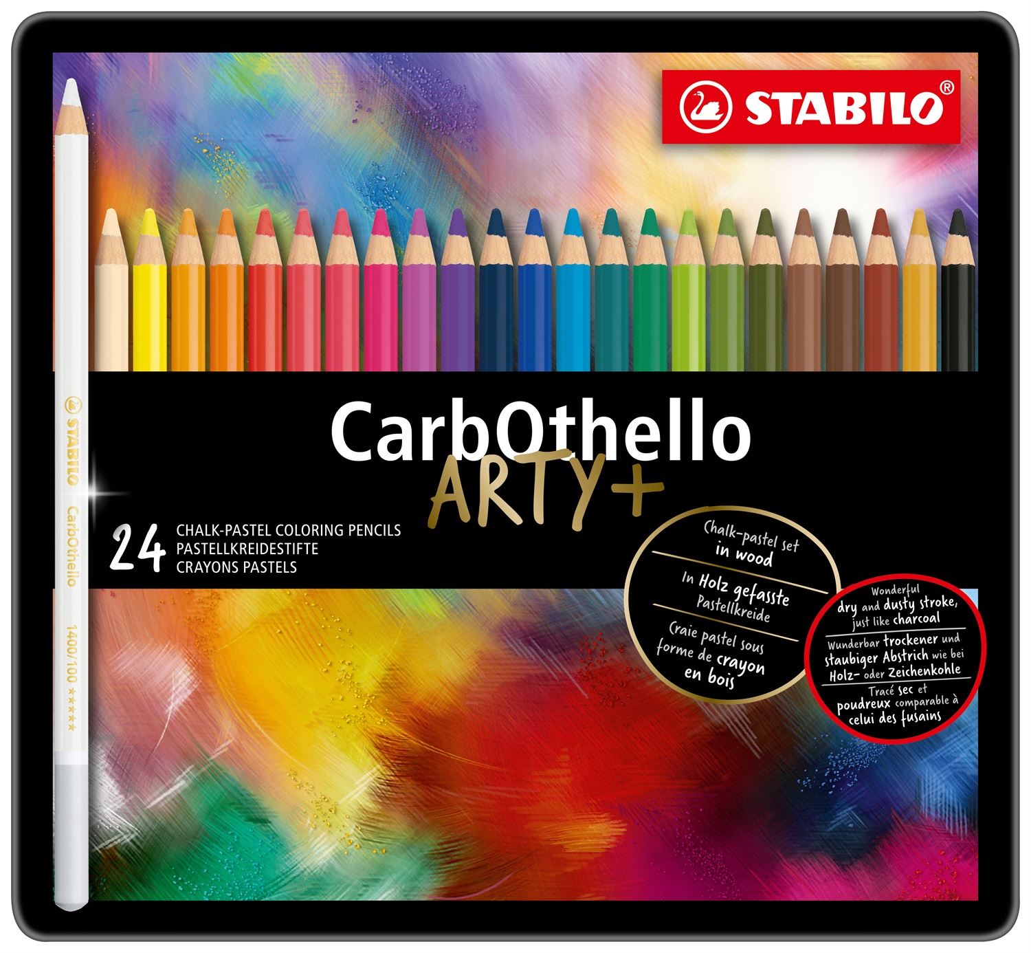 STABILO CarbOthello Matite Colorate 24 pz - Tratto 4,4 mm, Scatola in Metallo, Parzialmente Acquerellabili