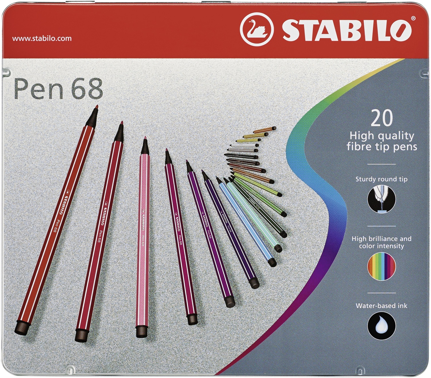 STABILO Pennarelli Pen 68 - Scatola in Metallo da 20 Colori Assortiti - Punta 1 mm, Inchiostro a Base d'Acqua
