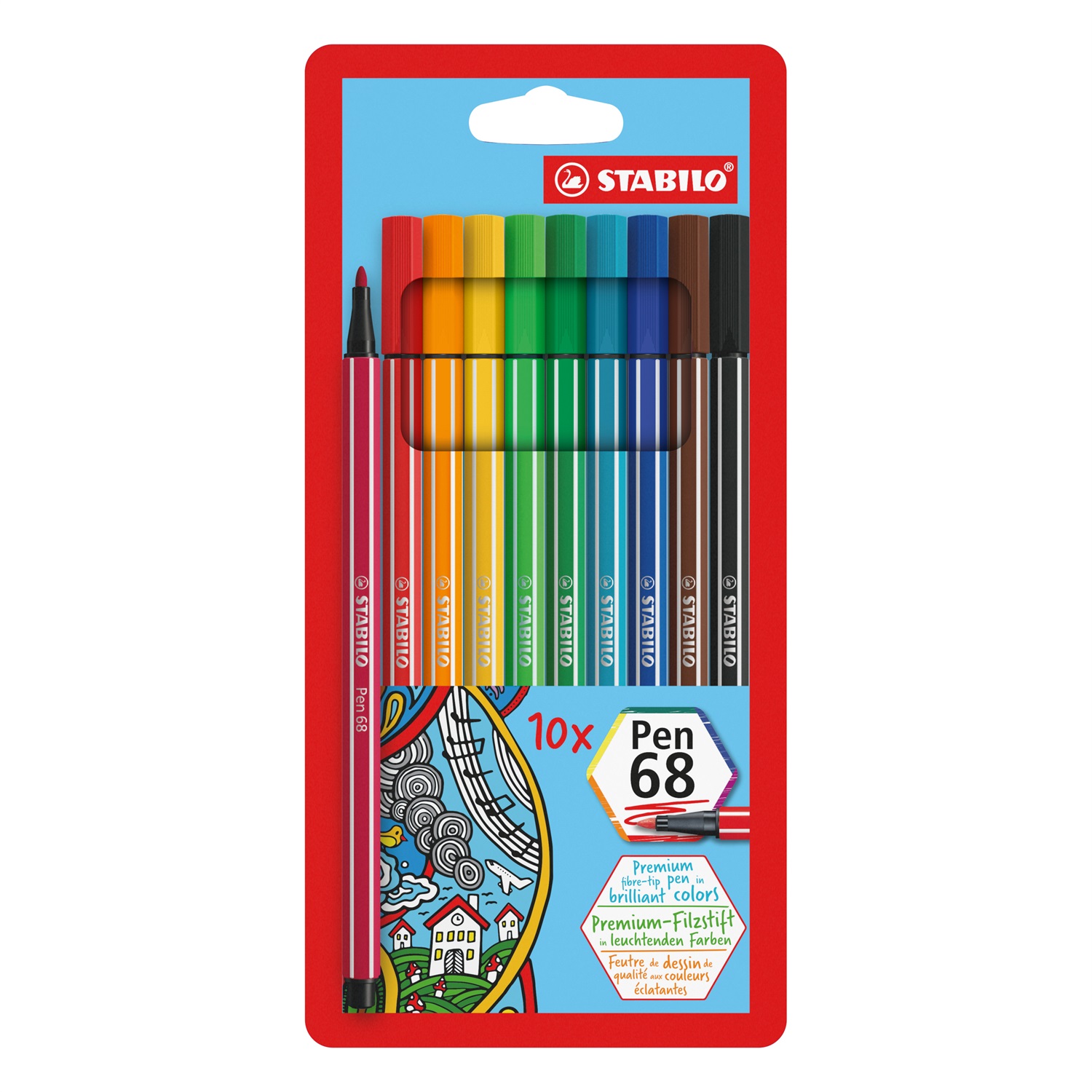 STABILO Pen 68 - Pennarello Premium - Astuccio da 10 Colori Assortiti - Punta M (1 mm) - Resistente fino a 24 ore senza cappuccio