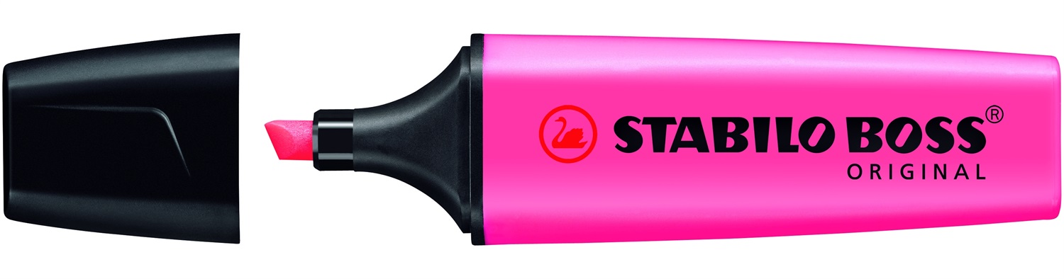 STABILO BOSS ORIGINAL Evidenziatore Rosa - Punta a Scalpello, Tratto 2-5 mm, Inchiostro Fluorescente a Base d'Acqua, Ricaricabile