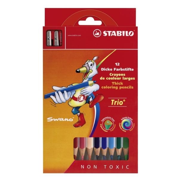 STABILO Trio Maxi Matite Colorate Ergonomiche 12 pz - Mina 4,2 mm con Temperino