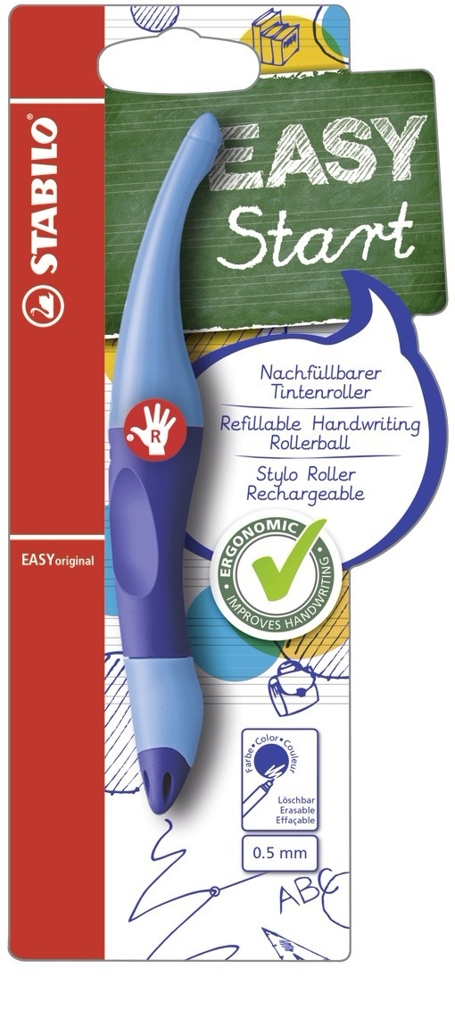Stabilo EASYoriginal Penna Roller Ergonomica Blu/Azzurro per Destrimani - Cartuccia Blu Inclusa