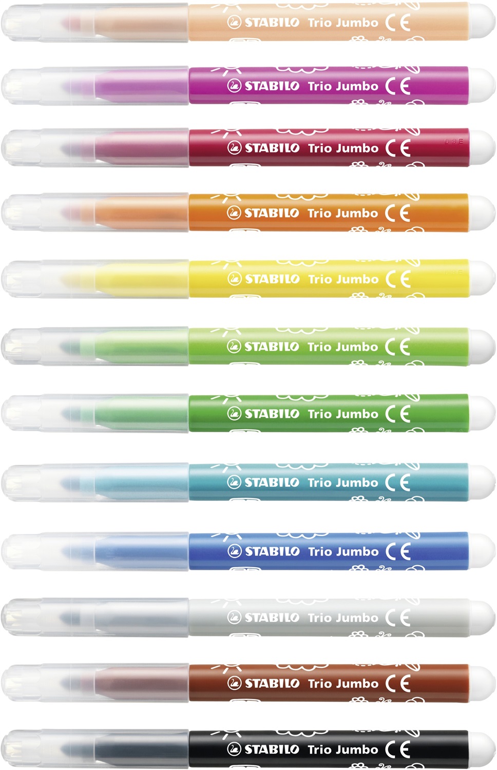 Stabilo Trio Jumbo Pennarelli Super Lavabili - Astuccio da 12 Colori Assortiti, Punta XXL 3mm, Impugnatura Triangolare