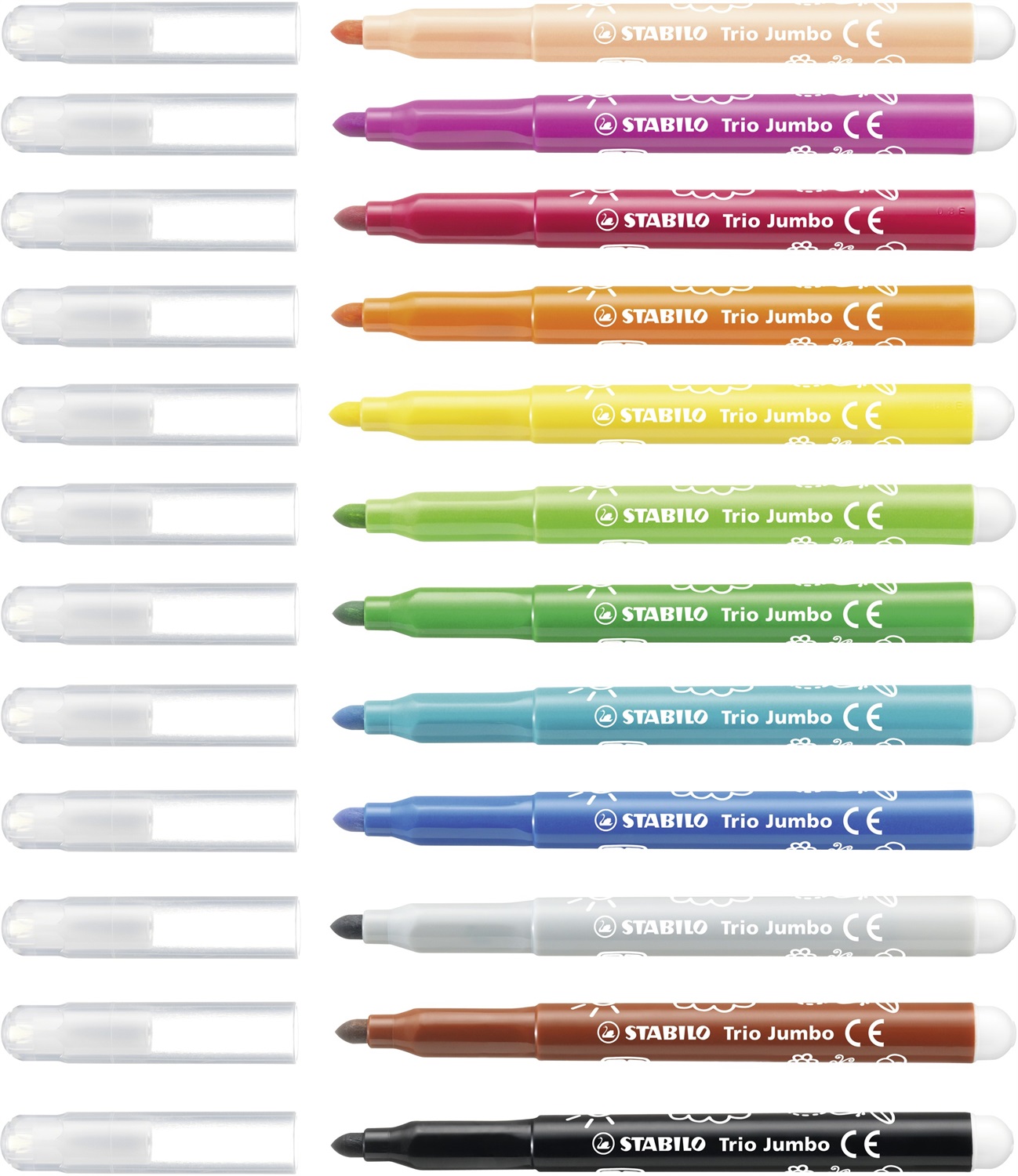 Stabilo Trio Jumbo Pennarelli Super Lavabili - Astuccio da 12 Colori Assortiti, Punta XXL 3mm, Impugnatura Triangolare