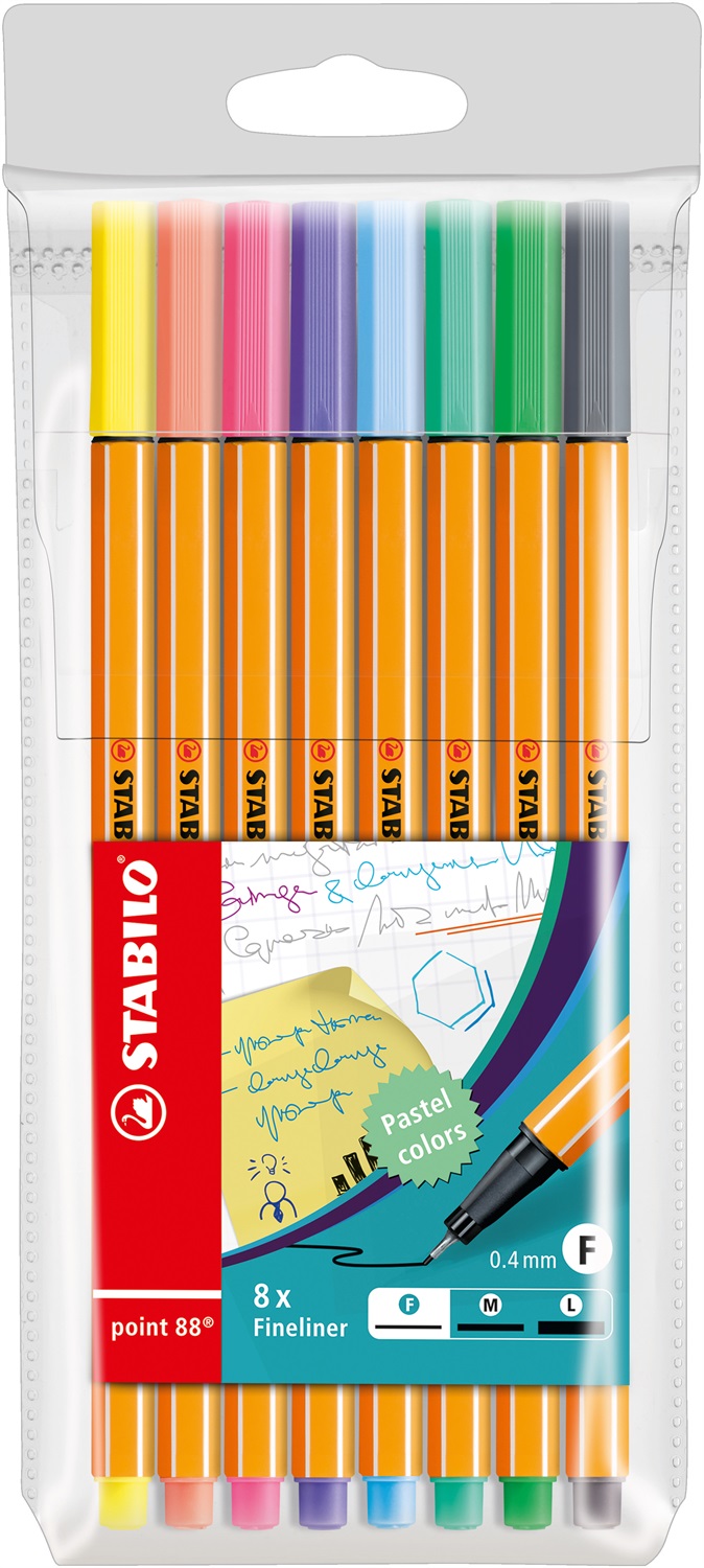 Stabilo Point 88 Fineliner 0,4 mm - Astuccio da 8 Colori Pastello con Punta Rinforzata