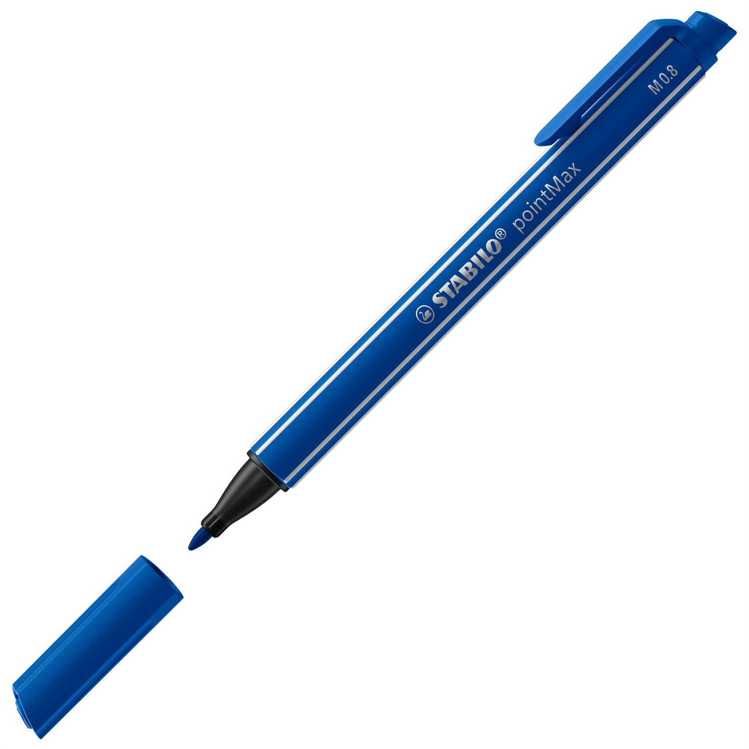 STABILO pointMax Fineliner 0.8 mm Blu Oltremare - Punta in Nylon, Inchiostro Inodore, Resistente fino a 24 Ore senza Cappuccio