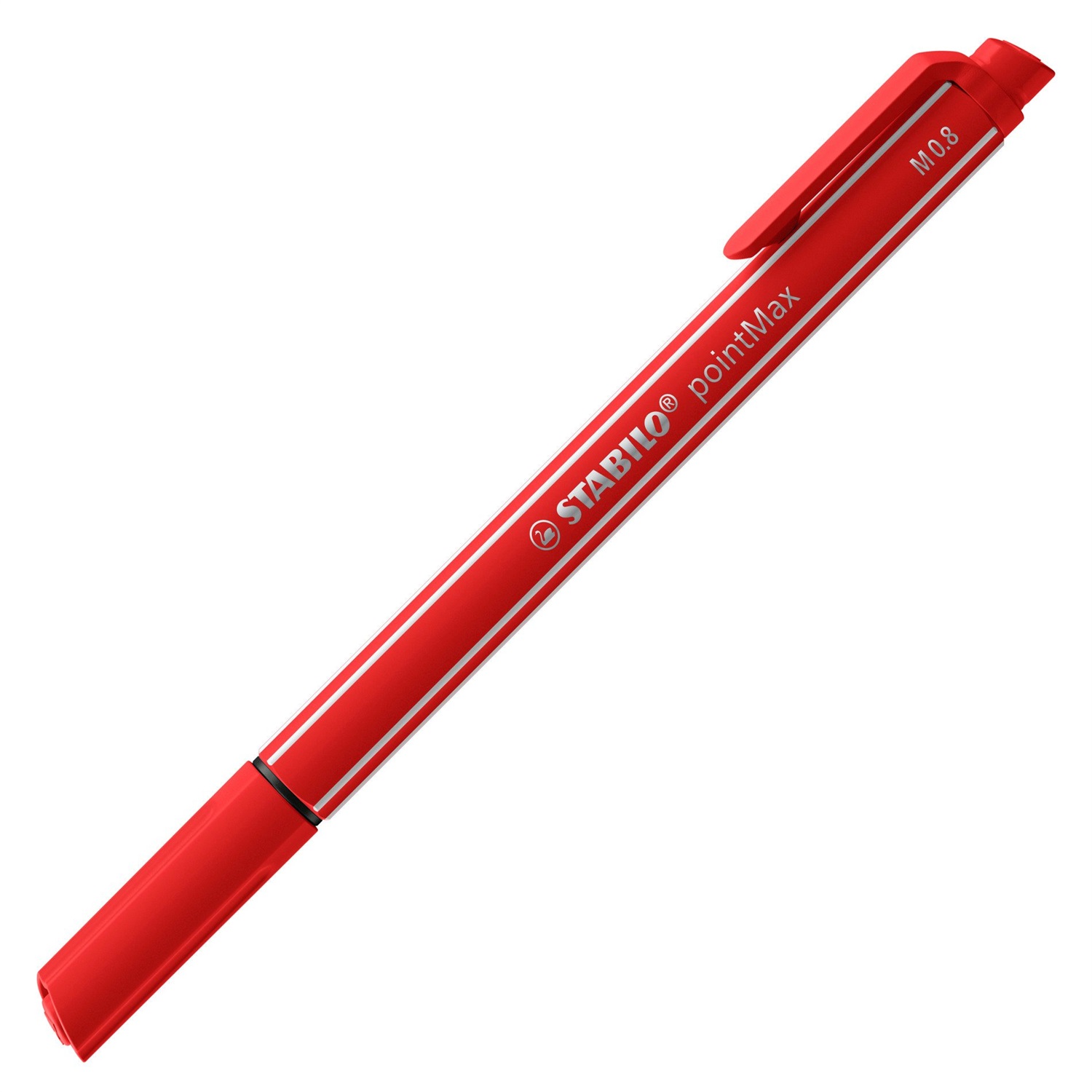 Stabilo Fineliner pointMax 0.8 mm Carminio - Pennarello con Punta in Nylon, Inchiostro Inodore, Dura 24 Ore Senza Cappuccio, Formato Tascabile, Con Clip - Conf. 10 Pezzi