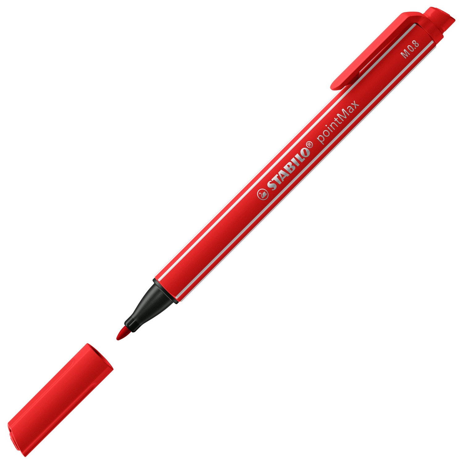 Stabilo Fineliner pointMax 0.8 mm Carminio - Pennarello con Punta in Nylon, Inchiostro Inodore, Dura 24 Ore Senza Cappuccio, Formato Tascabile, Con Clip - Conf. 10 Pezzi