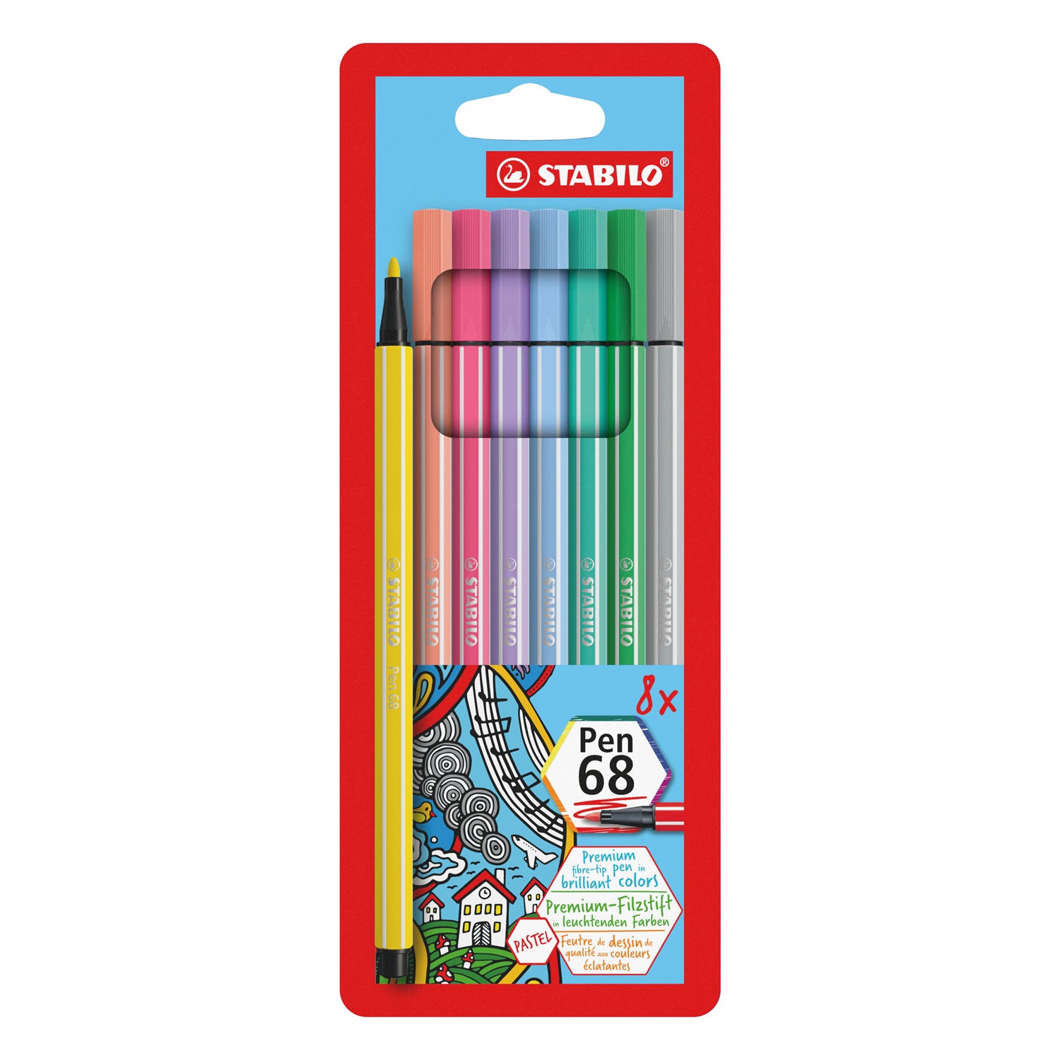 STABILO Pen 68 - Pennarelli Pastello 1 mm - Astuccio da 8 Colori Assortiti