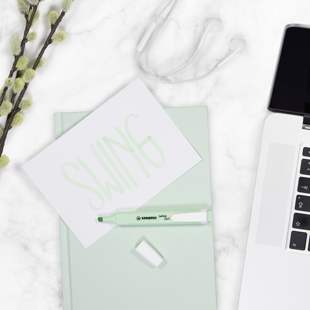 STABILO Swing Cool Pastel - Evidenziatore 1-4 mm - Astuccio da 4 pezzi in Verde Menta, Rosa Antico, Glicine, Carta da Zucchero - Tecnologia Anti-Dry-Out