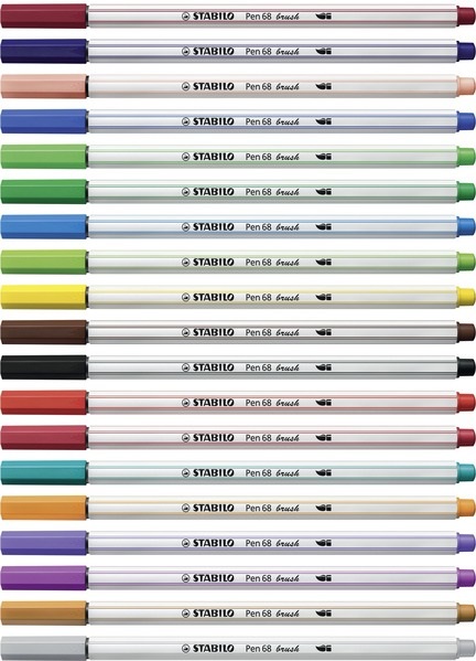 STABILO Pen 68 brush - Pennarello a punta a pennello M 1 mm blu di prussia - Ideale per hand lettering e acquarello