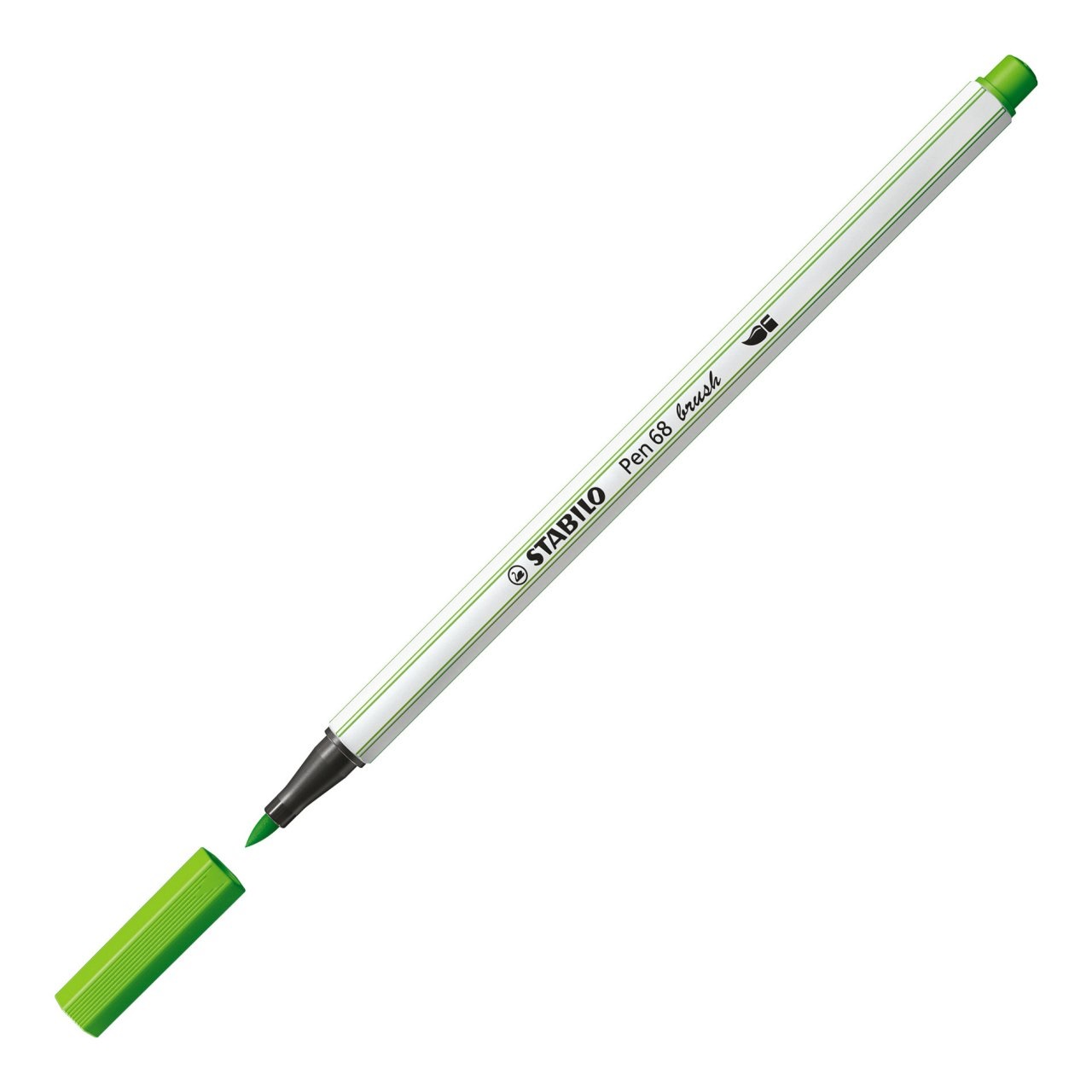 STABILO Pen 68 brush - Pennarello Verde chiaro con punta a pennello M 1 mm per hand lettering e acquarello - 1 pz